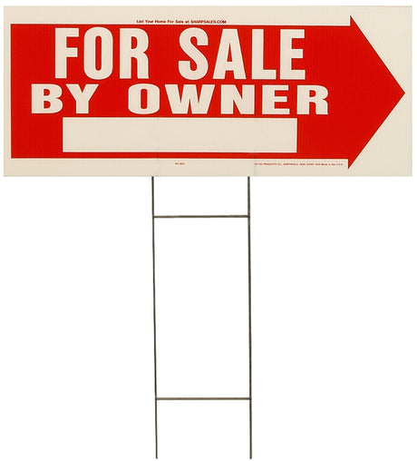 Hy-Ko RS-802 Lawn Sign, For Sale By Owner, White Legend, Plastic, 24 in W x 9-1/2 in H Dimensions, Pack of 5