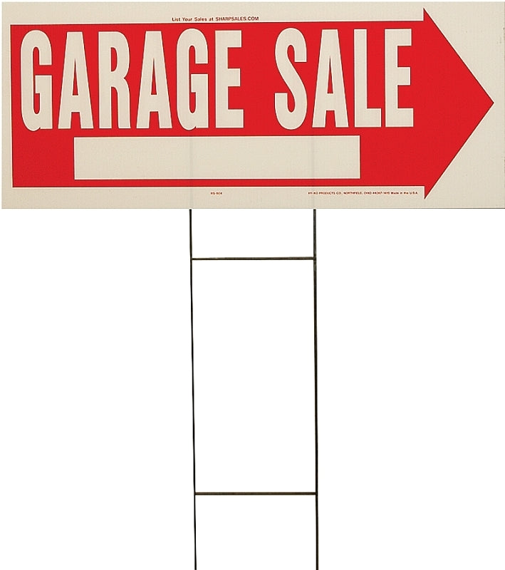 Hy-Ko RS-804 Lawn Sign, Garage Sale, White Legend, Plastic, 24 in W x 9-1/2 in H Dimensions, Pack of 5