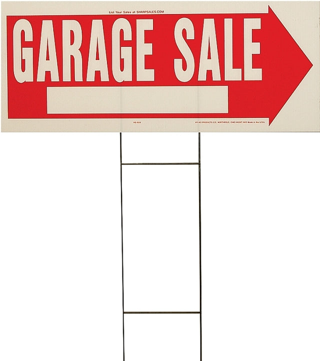 Hy-Ko RS-804 Lawn Sign, Garage Sale, White Legend, Plastic, 24 in W x 9-1/2 in H Dimensions, Pack of 5
