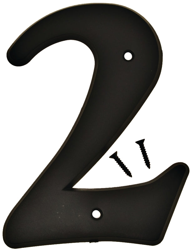 Hy-Ko 30200 Series 30202 House Number, Character: 2, 6 in H Character, Black Character, Plastic, Pack of 5
