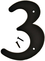 Hy-Ko 30200 Series 30203 House Number, Character: 3, 6 in H Character, Black Character, Plastic, Pack of 5