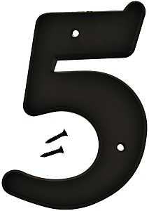 Hy-Ko 30200 Series 30205 House Number, Character: 5, 6 in H Character, Black Character, Plastic, Pack of 5