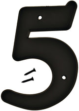 Hy-Ko 30200 Series 30205 House Number, Character: 5, 6 in H Character, Black Character, Plastic, Pack of 5