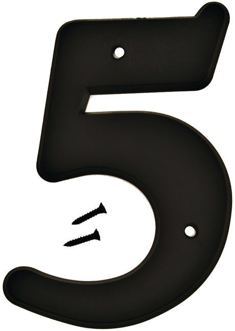 Hy-Ko 30200 Series 30205 House Number, Character: 5, 6 in H Character, Black Character, Plastic, Pack of 5