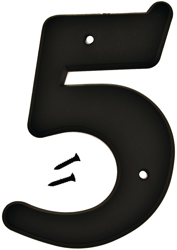 Hy-Ko 30200 Series 30205 House Number, Character: 5, 6 in H Character, Black Character, Plastic, Pack of 5