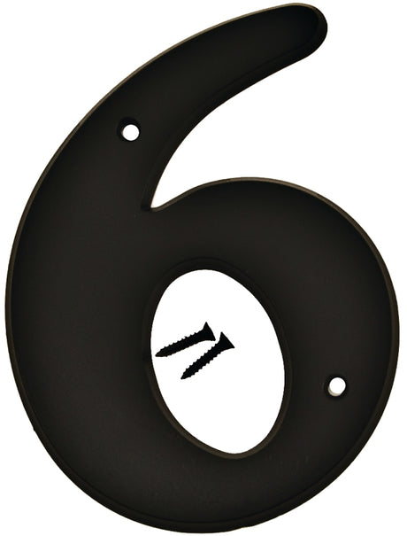 Hy-Ko 30200 Series 30206 House Number, Character: 6, 6 in H Character, Black Character, Plastic, Pack of 5