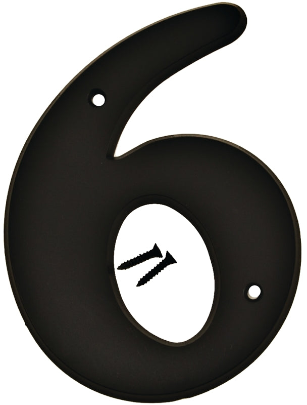Hy-Ko 30200 Series 30206 House Number, Character: 6, 6 in H Character, Black Character, Plastic, Pack of 5