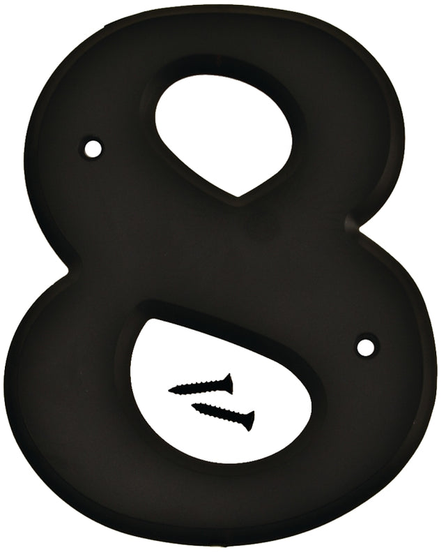 Hy-Ko 30200 Series 30208 House Number, Character: 8, 6 in H Character, Black Character, Plastic, Pack of 5