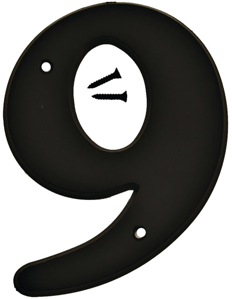 Hy-Ko 30200 Series 30209 House Number, Character: 9, 6 in H Character, Black Character, Plastic, Pack of 5