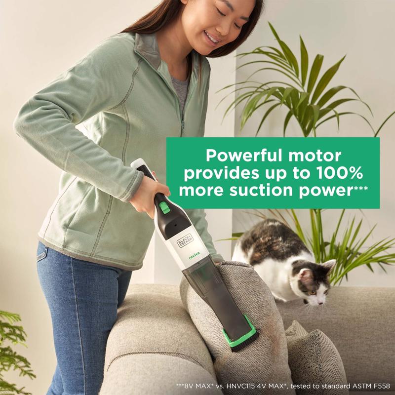 Black+Decker REVHV8J40 Cordless Handheld Vacuum, 19 W, 8 V Battery, Jack Plug Battery, Gray/White Housing
