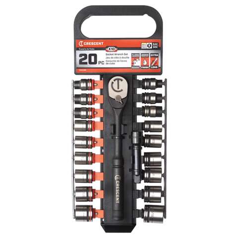 Crescent 10 Sizes X 3/8 in. drive Metric/SAE 6 Point Standard Socket Wrench Set 20 pc