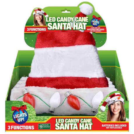 Magic Seasons Candy Cane Santa LED Hat Plush 1 pk, Pack of 12