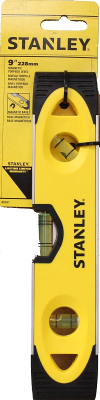 STANLEY 43-511 Torpedo Level, 9 in L, 3-Vial, 2-Hang Hole, Magnetic, Aluminum