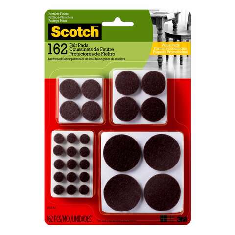 3M Scotch Felt Self Adhesive Protective Pad Brown Round Assorted in. W 162 pk, Pack of 4