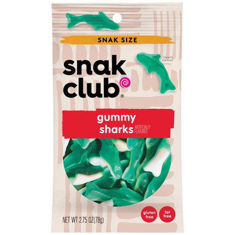 Snak Club Raspberry Sharks Gummi Candy 2.75 oz Bagged, Pack of 12