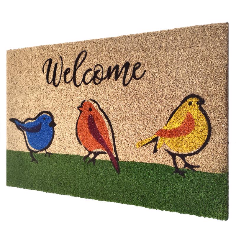 First Concept 18 in. W X 30 in. L Multi-Color Welcome Birds Coir Door Mat