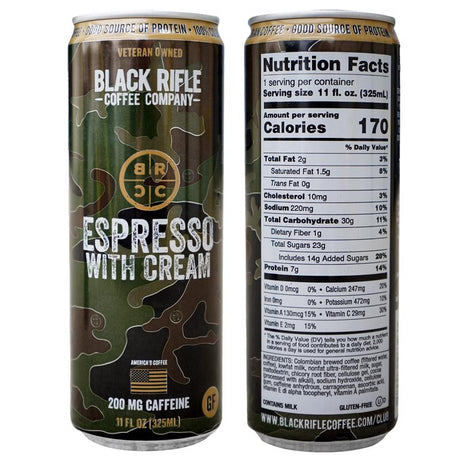 Black Rifle Coffee Company RTD Espresso w/Cream Espresso Coffee 1 pk, Pack of 12
