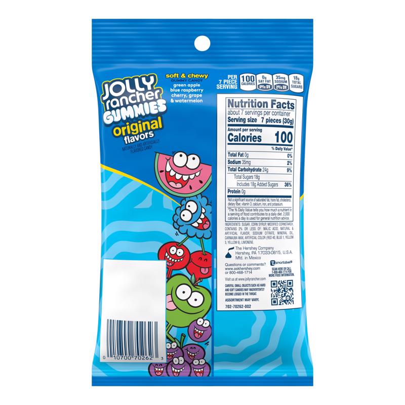 Jolly Rancher Gummies Blue Raspberry/Cherry/Grape/Green Apple/Watermelon Candy 7 oz, Pack of 12