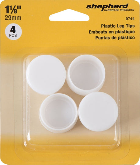 Shepherd Hardware 9744 Furniture Leg Tip, Round, Plastic, White, 1-1/8 in Dia, Pack of 6