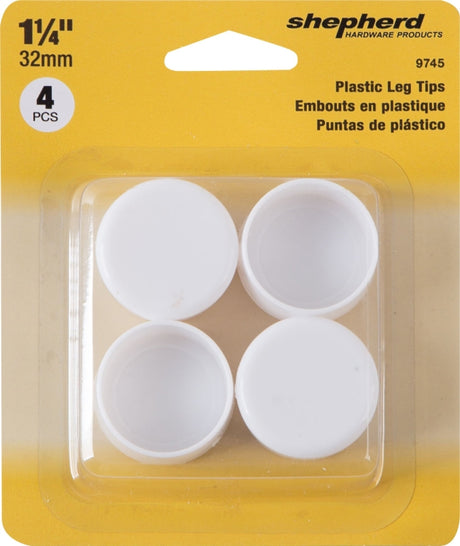 Shepherd Hardware 9745 Furniture Leg Tip, Round, Plastic, White, 1-1/4 in Dia, Pack of 6