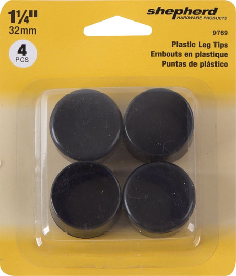 Shepherd Hardware 9769 Furniture Leg Tip, Round, Plastic, Black, 1-1/4 in Dia, Pack of 6