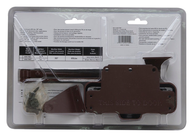 ProSource C101-BH-SA-BR Door Closer, Non-Handed Hand, Automatic, Aluminum, Brown, 85 lb
