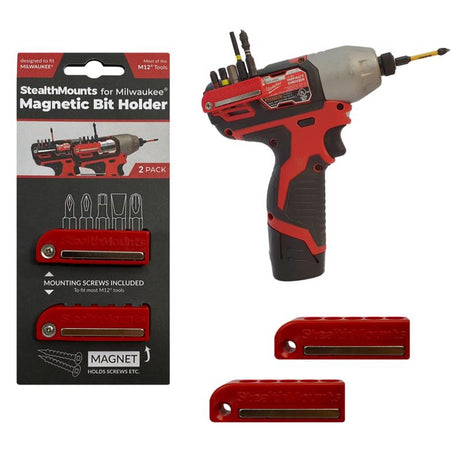 StealthMounts Bit Holders Compatible with Milwaukee M12; Red ABS Magnetic Bit Holder 2 pk