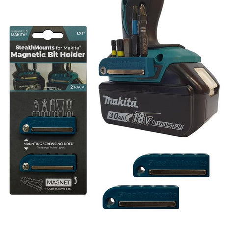 StealthMounts Bit Holders Compatible with Makita LXT; Blue ABS Magnetic Bit Holder 2 pk