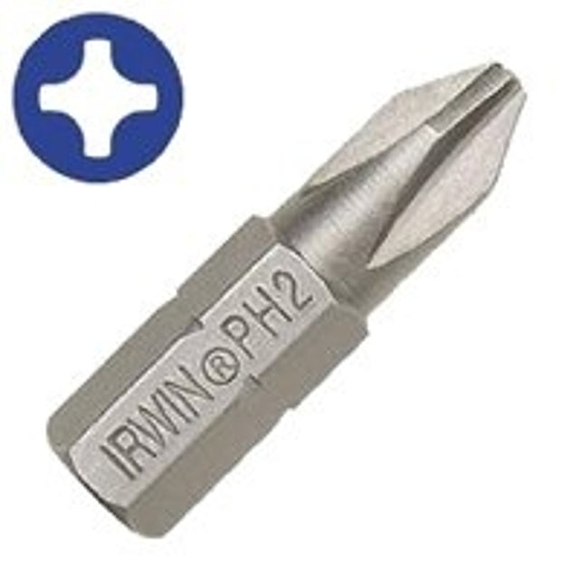 Irwin 3510472C Insert Bit, #2 Drive, Phillips/Slotted Drive, 1/4 in Shank, Hex Shank, 1 in L, Steel, 2/PK