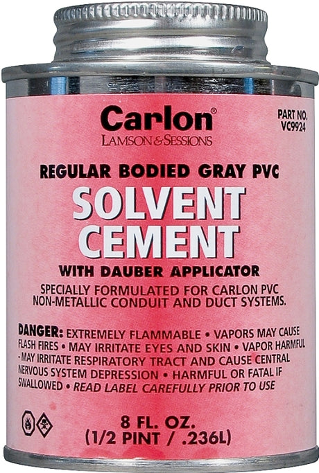 Carlon VC9924-24 Solvent Cement, 1/2 pt Can, Liquid, Gray