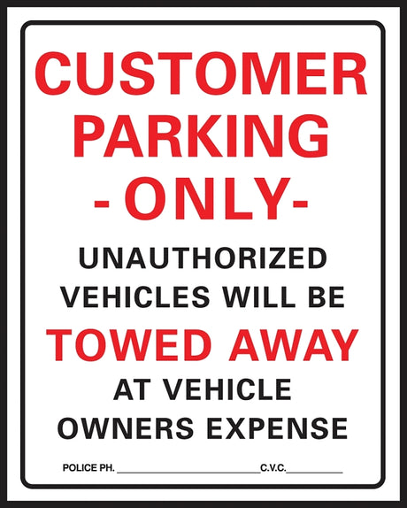 Hy-Ko 700 Parking Sign, 15 x 19 in Dimensions, Rectangular, Black/Red Legend, White Background, Plastic