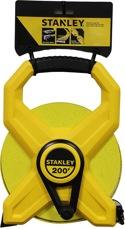 STANLEY 34-793 Measuring Tape, 200 ft L Blade, 1/2 in W Blade, Fiberglass Blade, ABS Case, Black/Yellow Case