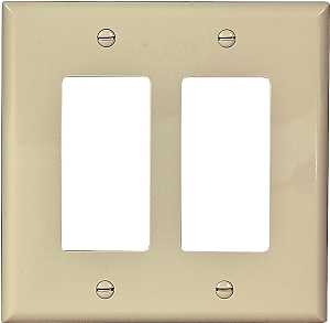 Eaton Wiring Devices PJ262V Wallplate, 4-1/2 in L, 4.56 in W, 2 -Gang, Polycarbonate, Ivory, High-Gloss