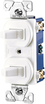 Eaton Wiring Devices 275W-BOX Series Combination Toggle Switch, White, 15 A, 120/277 V, Screw Terminal, 1-Poles