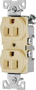 Eaton BR15V-SP Duplex Receptacle, 2-Pole, 15 A, 125 V, Back, Side Wiring, NEMA: 5-15R, Ivory