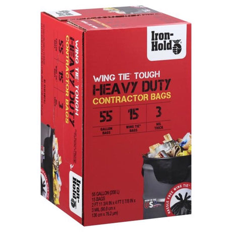 Iron-Hold 55 gal No Scent Contractor Bags Wing Ties 15 pk, Pack of 4