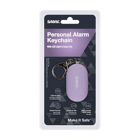 Sabre Lavender Plastic Personal Alarm w/LED & Snap Hook