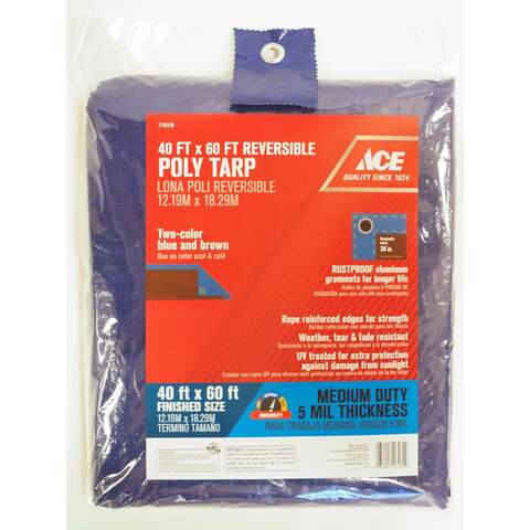 Ace 40 ft. W X 60 ft. L Medium Duty Polyethylene Tarp Blue/Brown