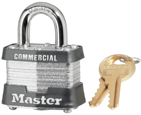 Master Lock 3KA 0356 Padlock, 1-9/16 in W Body, Key No: 356, Keyed Alike Key, Open Shackle, 9/32 in Dia Shackle