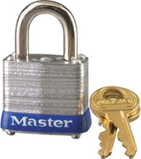 Master Lock 7KA P493 Padlock, 1-1/8 in W Body, Key No: P493, Keyed Alike Key, Open Shackle, 3/16 in Dia Shackle