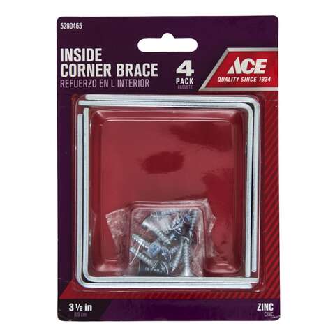 Ace 3-1/2 in. H X 4.75 in. W X 3-1/2 in. D Zinc Inside L Corner Brace, Pack of 5