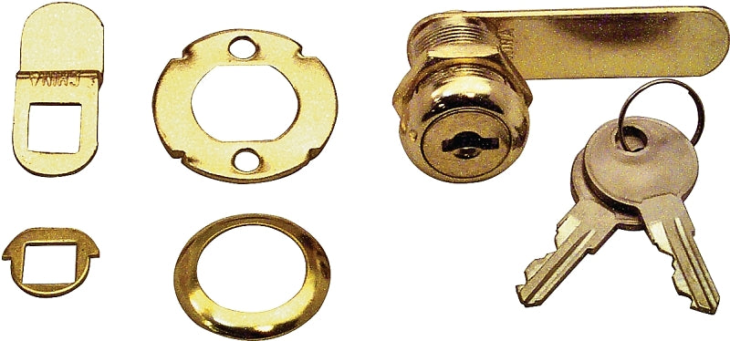 Defender Security U 9944 Drawer and Cabinet Lock, 7/8 in L Dimensions, Brass, Keyed Lock, Y13 Yale Keyway