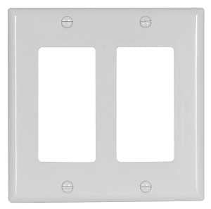 Eaton 2152W-BOX Wallplate, 4-1/2 in L, 4.56 in W, 2-Gang, Thermoset, White, High-Gloss