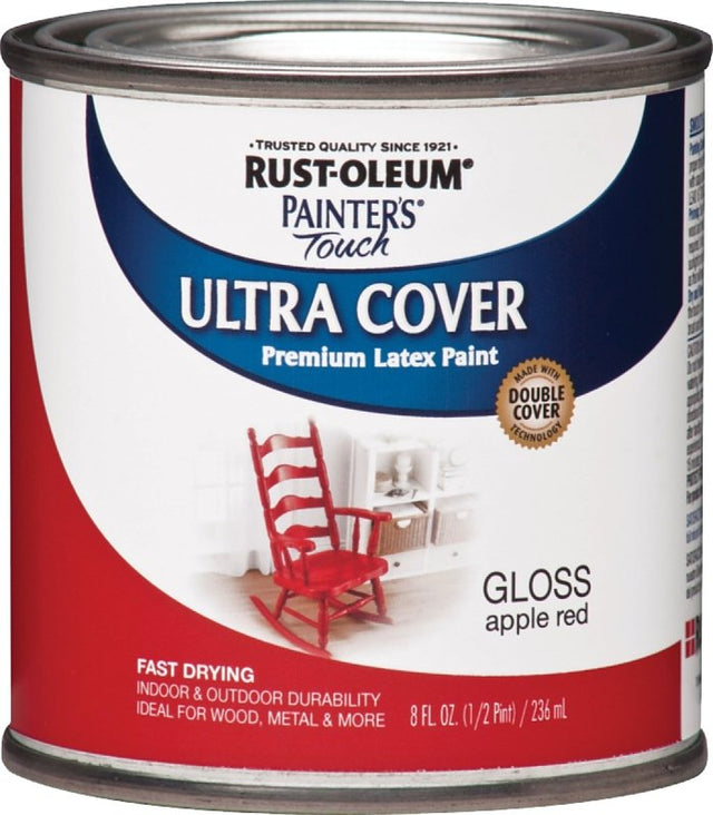 Rust-Oleum 1966730 Enamel Paint, Water Base, Gloss Sheen, Apple Red, 0.5 pt, Can, 120 sq-ft Coverage Area