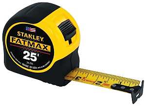 STANLEY 33-725 Classic Tape, 25 ft L Blade, 1-1/4 in W Blade, Black/Yellow Case