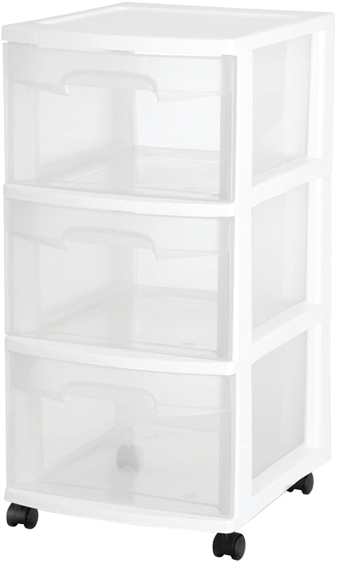Sterilite 28308002 Series Drawer Cart, Clear/White, 3-Drawer, Plastic, 12-5/8 in OAW, 14-1/2 in OAH, 24 in OAD, Pack of 2