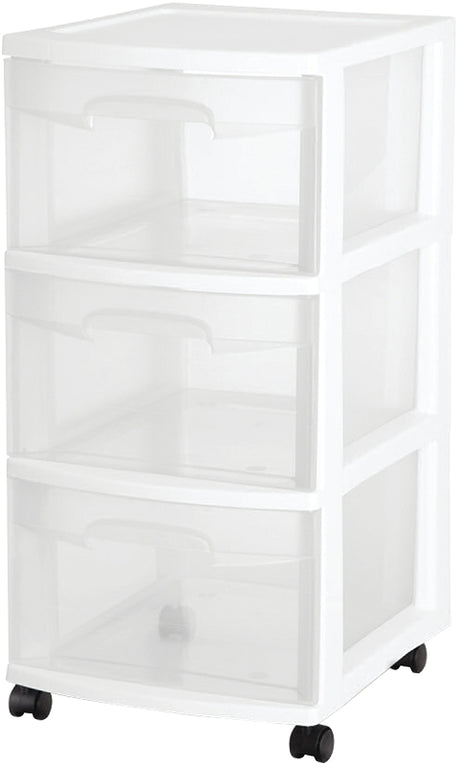 Sterilite 28308002 Series Drawer Cart, Clear/White, 3-Drawer, Plastic, 12-5/8 in OAW, 14-1/2 in OAH, 24 in OAD, Pack of 2