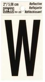 Hy-Ko RV-25/W Reflective Letter, Character: W, 2 in H Character, Black Character, Silver Background, Vinyl, Pack of 10