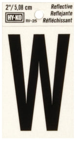 Hy-Ko RV-25/W Reflective Letter, Character: W, 2 in H Character, Black Character, Silver Background, Vinyl, Pack of 10