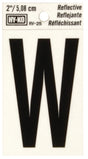 Hy-Ko RV-25/W Reflective Letter, Character: W, 2 in H Character, Black Character, Silver Background, Vinyl, Pack of 10